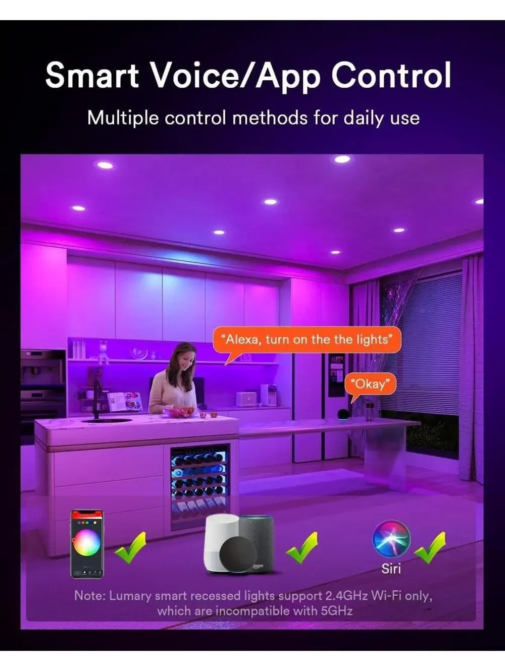 Lumary 3 Inch Smart Recessed Lighting WiFi Bluetooth Smart LED Recessed Lights